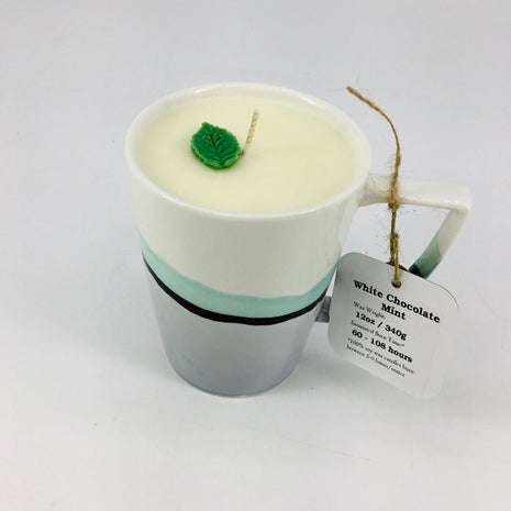 White Chocolate Mint (Blue Green Porcelain Mug) - Mug Candle - 100% Soy Wax
