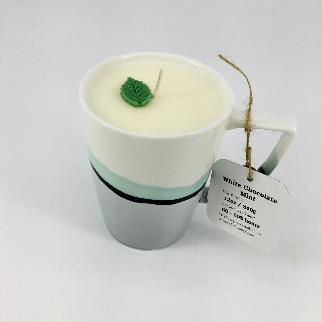 White Chocolate Mint (Blue Green Porcelain Mug) - Mug Candle - 100% Soy Wax