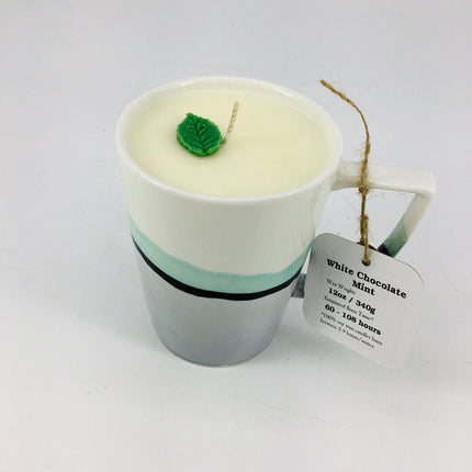 White Chocolate Mint - Mug Candle (Green Grey Porcelain) - 100% Soy Wax