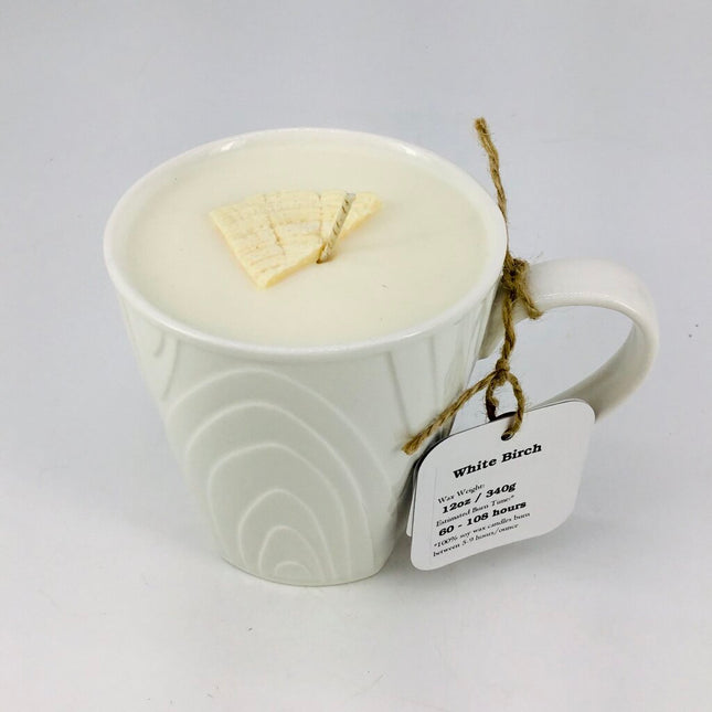 White Birch - Mug Candle (Wood Grain Porcelain) - 100% Soy Wax