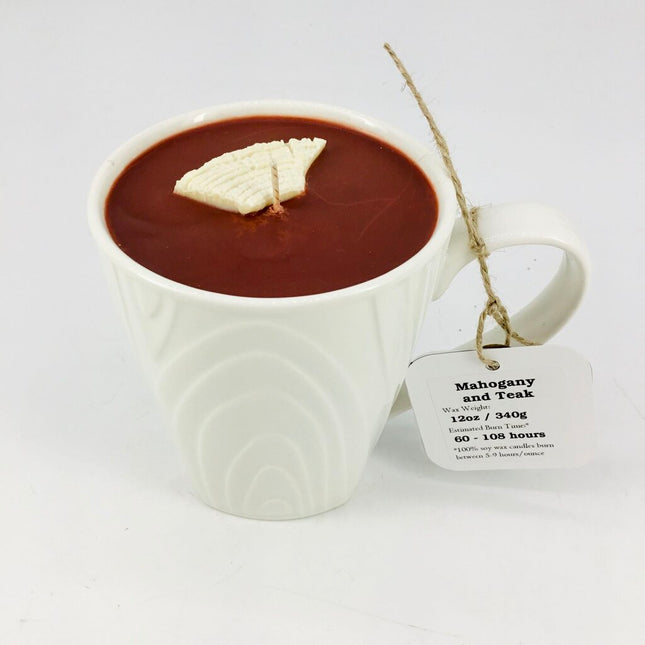 Mahogany and Teak - Mug Candle (Wood Grain Porcelain) - 100% Soy Wax