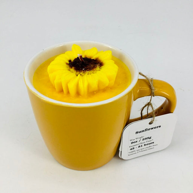 Sunflowers - Mug Candle (Yellow and White Mug) - 100% Soy Wax