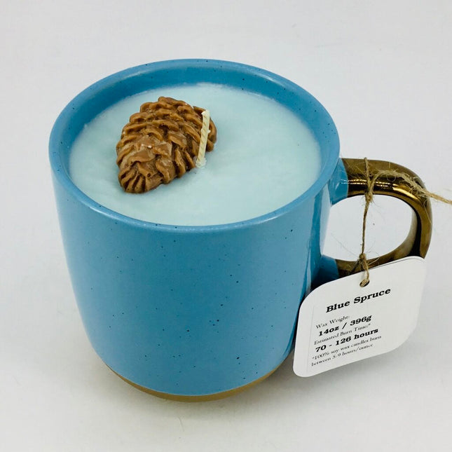 Blue Spruce - Mug Candle (Gold Handle Mug) - 100% Soy Wax