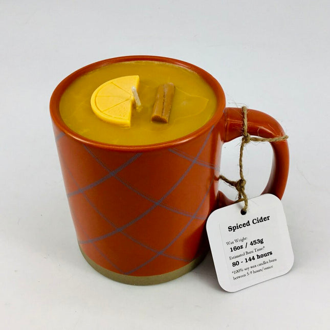 Spiced Cider - Mug Candle - 100% Soy Wax (Orange Crosshatch mug)