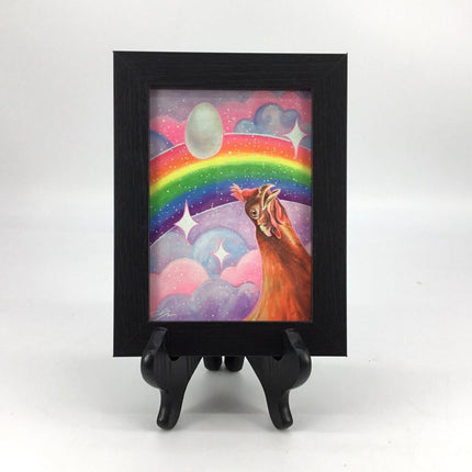 Nostalgia Hen - Rainbow Chicken 5x7 Art Print FRAMED