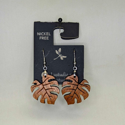 Earrings - Cherry Wood Monstera
