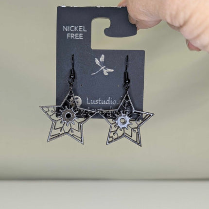 Earrings - Black star with snowflake