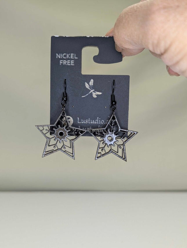 Earrings - Black star with snowflake
