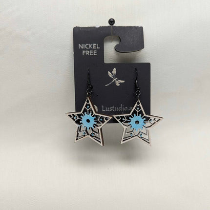 Earrings - Start snowflake White and blue