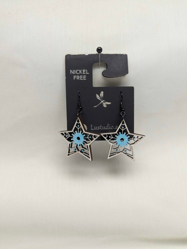 Earrings - Start snowflake White and blue