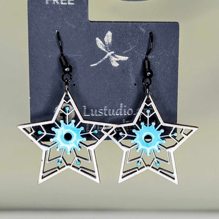 Earrings - Start snowflake White and blue
