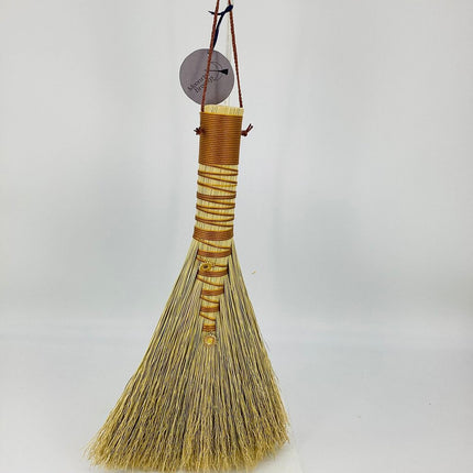 Hawk Tail Whisk Broom, brown and gold with sunflower charms, MHC315
