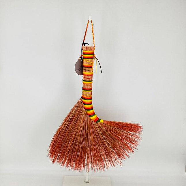 Turkey Wing Whisk Broom, autumn ombre on red broomcorn, LT323