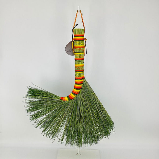 Turkey Wing Whisk Broom, autumn ombre on green broomcorn, LT324