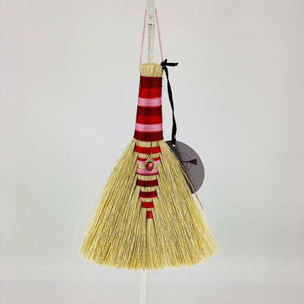 Hawk Tail Altar Broom, red and pink ombre with strawberry, LACH477