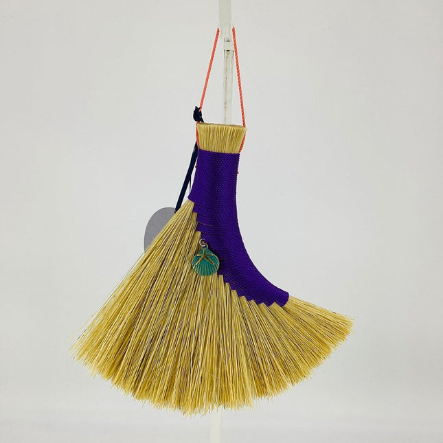 Turkey Wing Altar Broom, purple with shell charm, LAT672