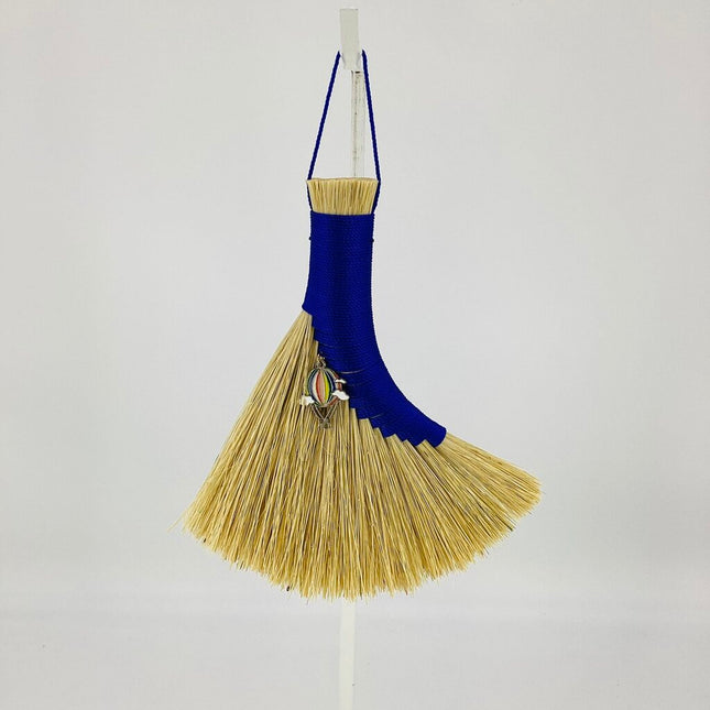 Turkey Wing Altar Broom, blue with hot air balloon charm, LATNON