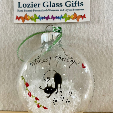 Meowy Christmas cat glass ornament