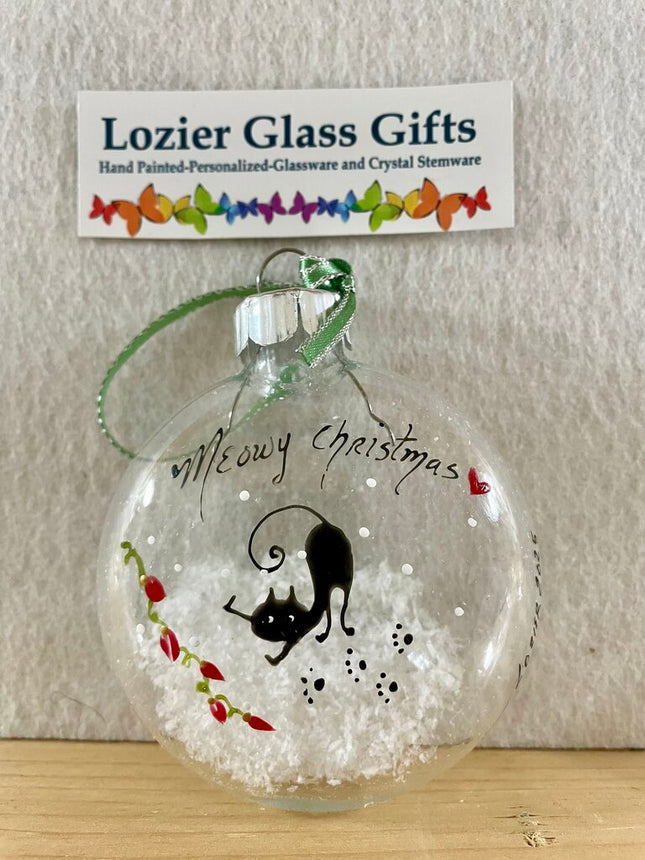 Meowy Christmas cat glass ornament