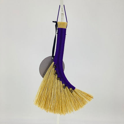Turkey Wing Altar Broom, purple with bells, LABT207
