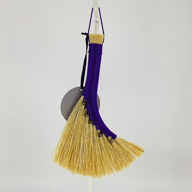 Turkey Wing Altar Broom, purple with bells, LABT207