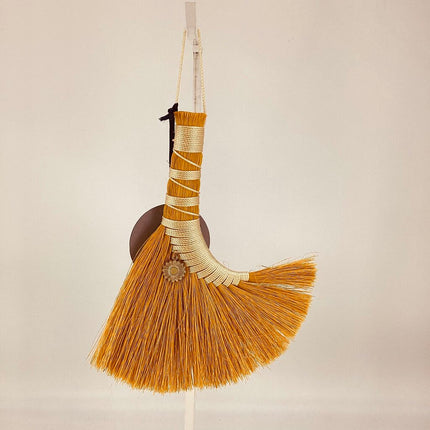 Turkey Wing Altar Broom, cream on yellow Tampico with sunflower, LCT534