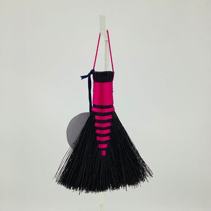 Hawk Tail Altar Broom, magenta on black Tampico, LAH695