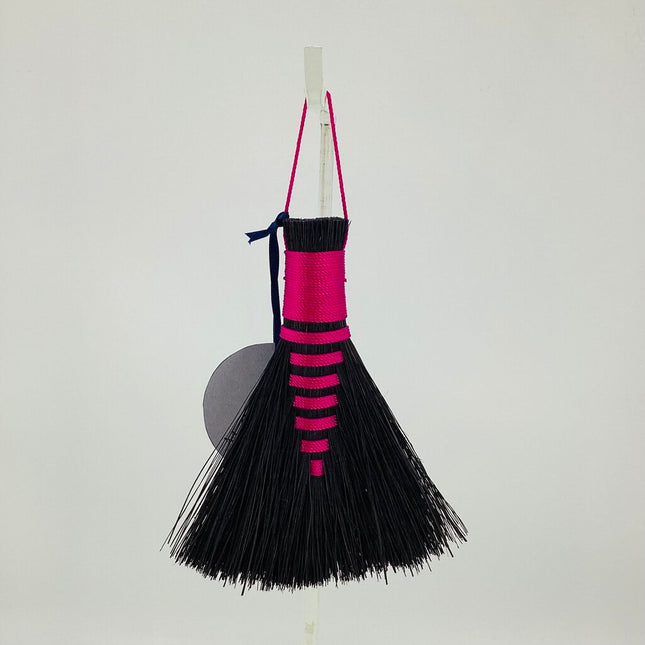 Hawk Tail Altar Broom, magenta on black Tampico, LAH695