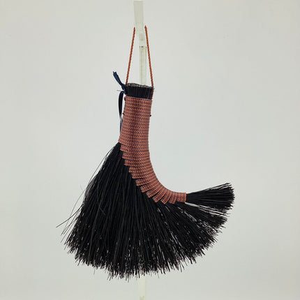 Turkey Wing Altar Broom browns on black Tampico, LAT377