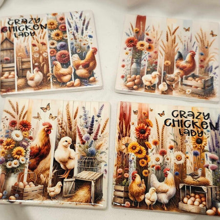 4 pack coaster set- Chicken variety