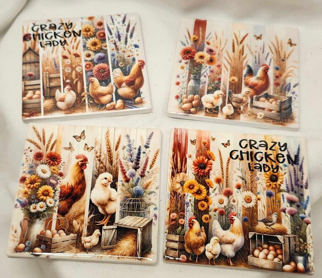 4 pack coaster set- Chicken variety