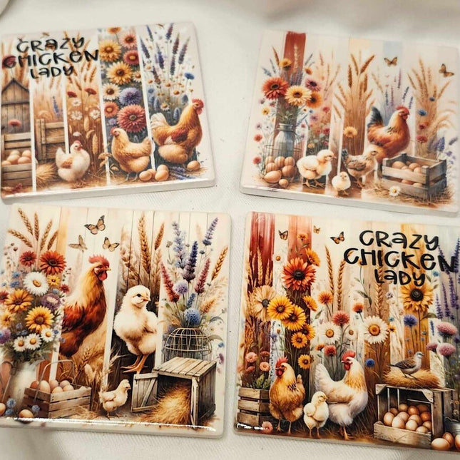 4 pack coaster set- Chicken variety