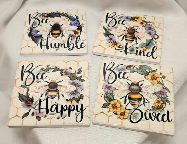 4 pack coaster set- Bee kind. Bee humble. Bee happy. Bee sweet.