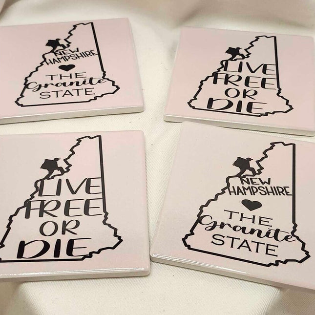 4 pack coaster set- NH the Granite State. Live free or die.