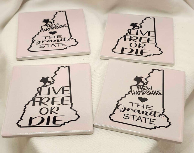 4 pack coaster set- NH the Granite State. Live free or die.