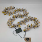 Chickens, black and white stripe, red stars, yellow floral