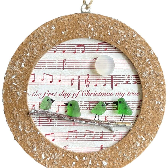 Ornament, 4 glass singing birds, music note BG