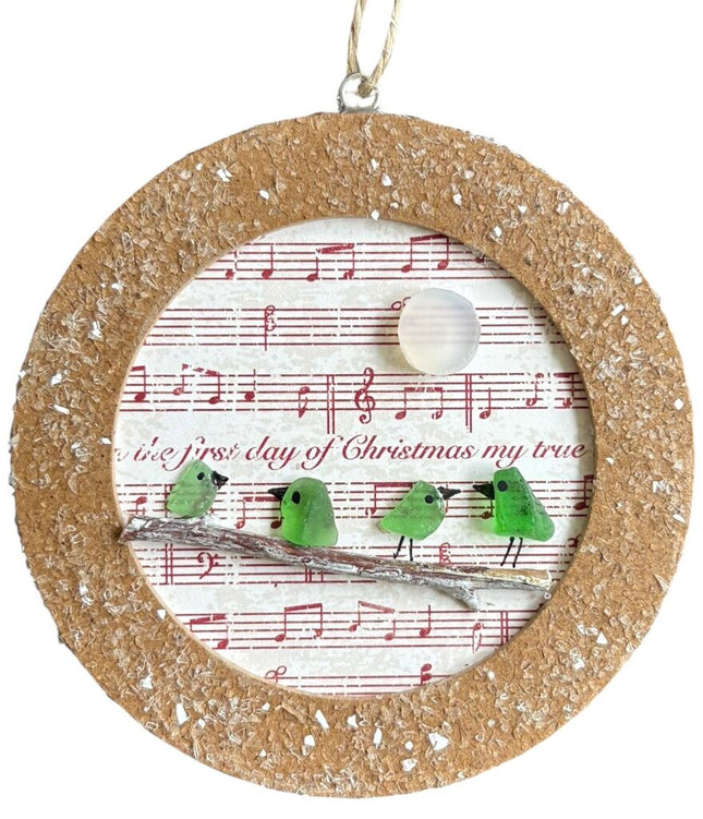 Ornament, 4 glass singing birds, music note BG