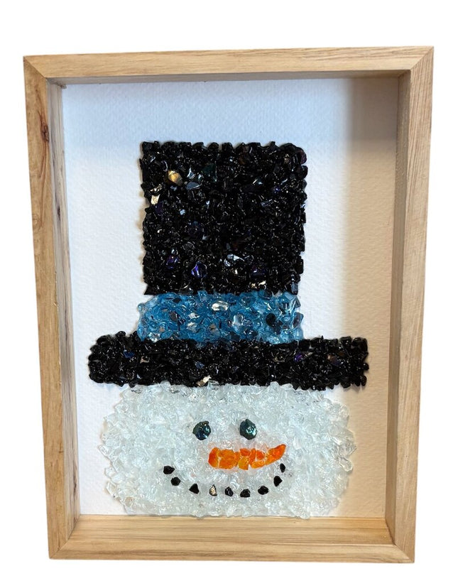 Crushed glass Snowman head with hat