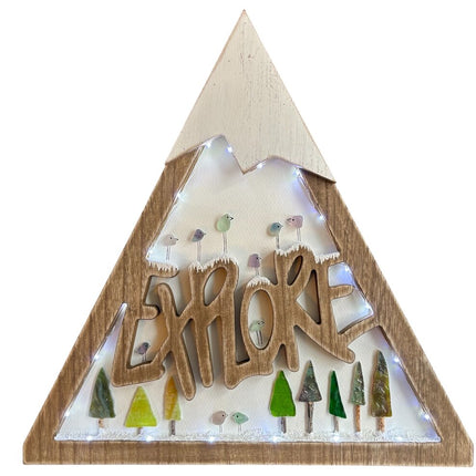 Light up triangle frame, Explore, 8 glass trees and 8 glass birds