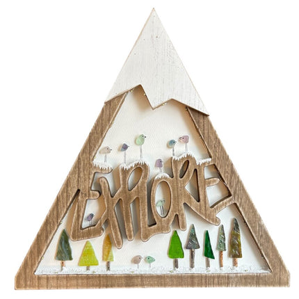 Light up triangle frame, Explore, 8 glass trees and 8 glass birds