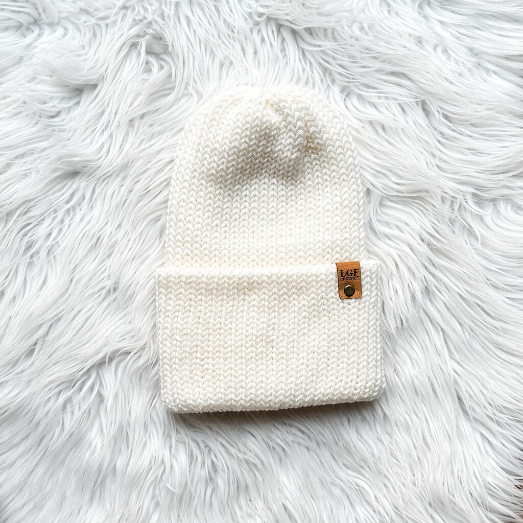 Double Brim Knit Beanie in Ivory