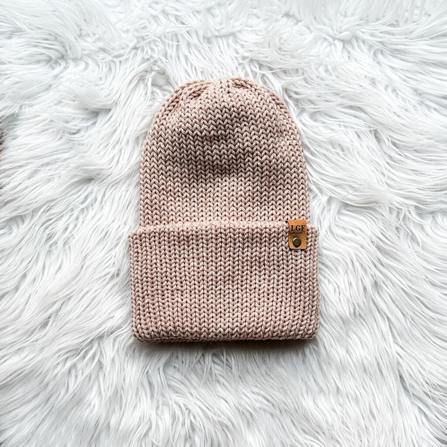 Double Brim Knit Beanie in Dusty Rose