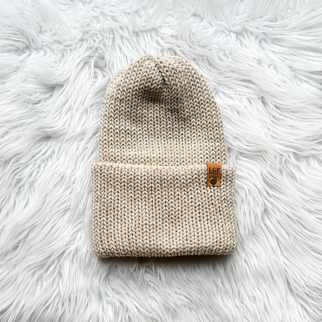 Double Brim Knit Beanie in Sand