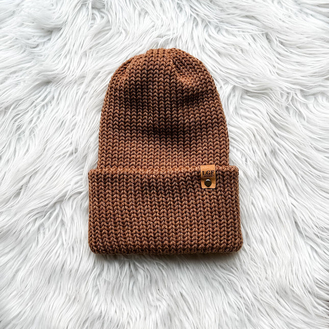 Double Brim Knit Beanie in Tobacco