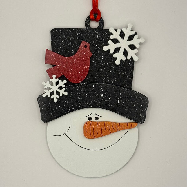 Cardinal Hat Snowman Ornament