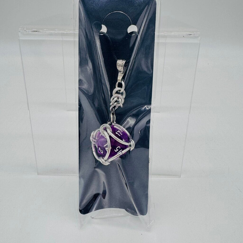 Cage d20 Necklace with Translucent Purple D20