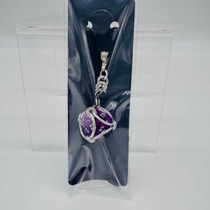 Cage d20 Necklace with Translucent Purple D20