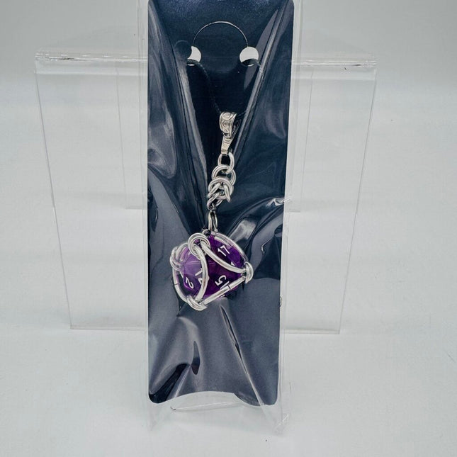 Cage d20 Necklace with Translucent Purple D20