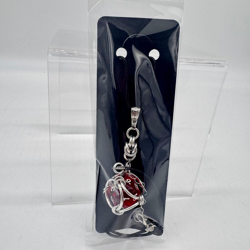 Cage d20 Necklace with Translucent Red D20
